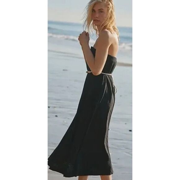 Free People Free-est Peyton Maxi Tube Dress Solid Cotton Black Beach XS New* - Picture 5 of 9